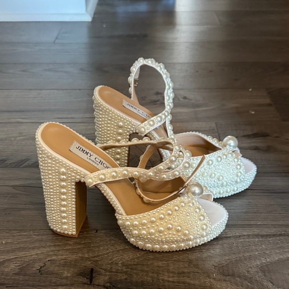 Pearl Embellished White Heels - Picture 1 of 6